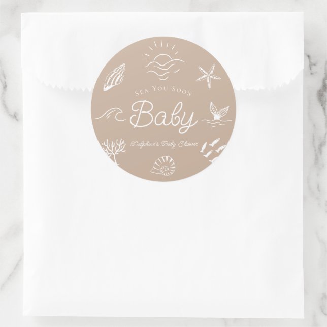 Under the Sea You Soon Brown Baby Shower Runder Aufkleber (Tasche)