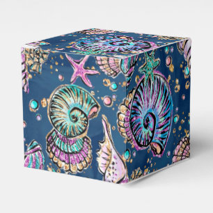 Underwater Blue Luxe   Pastel Gold Seashells Geschenkschachtel