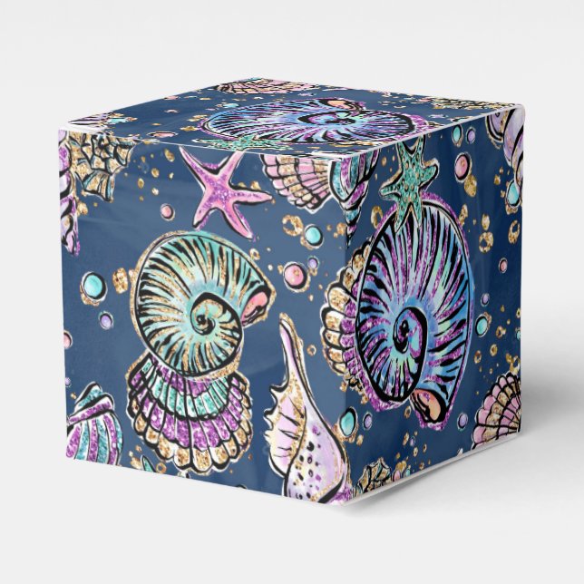 Underwater Blue Luxe | Pastel Gold Seashells Geschenkschachtel (Vorderseite)