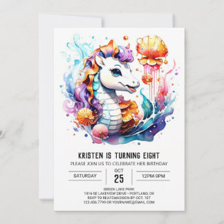 Underwater Fantasy Seepferd Splash Geburtstag Einladung