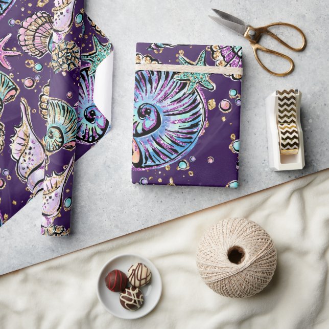 Underwater Lila Luxe | Dark Pastel Gold Sea Life Geschenkpapier (Kunsthandwerk)