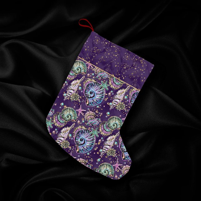 Underwater Lila Luxe | Dark Pastel Gold Sea Life Kleiner Weihnachtsstrumpf (Von Creator hochgeladen)