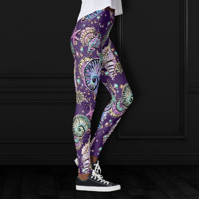 Underwater Lila Luxe | Dark Pastel Gold Sea Life Leggings (Von Creator hochgeladen)