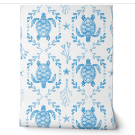 Underwater Sea Turtles and Starfish in Light Blue  Tapete