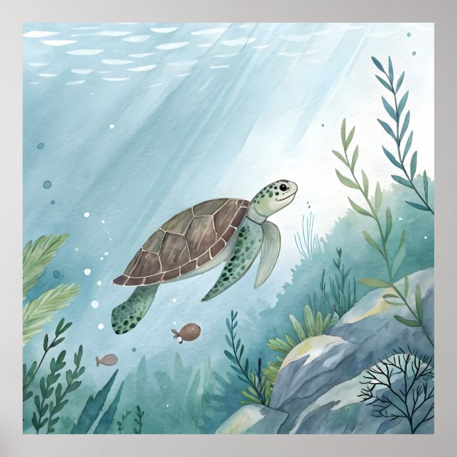 Underwater world with turtle poster (Vorne)