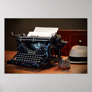 Underwood Schreibmaschine und Whisky Poster