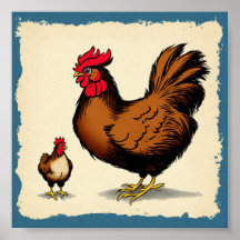 Une affiche Vintage de poule et de poussette