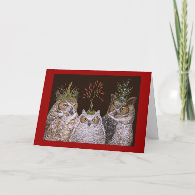 Une autre carte de Noël de famille de chouettes (Devant)
