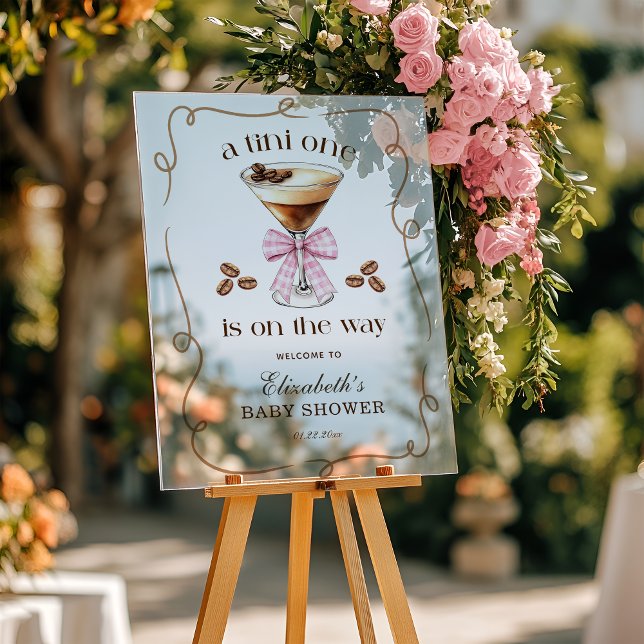 Une Baby Shower Tini One Espresso Martini Nœud Ros (A Tini One Espresso Martini Pink Bow Baby Shower Acrylic Sign)