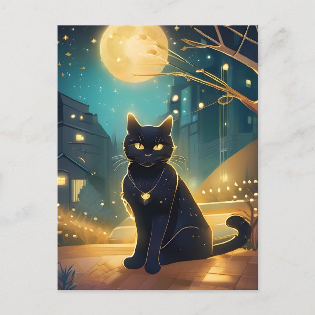 Une belle carte postale de chat noir (Devant)