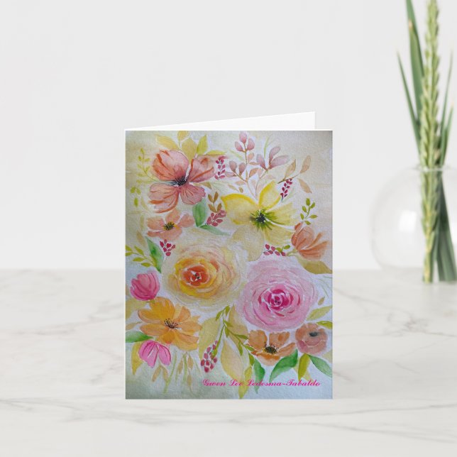 Une carte Bouquet de fleurs rose et jaune (Devant)