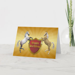 Une carte d'anniversaire avec un blason