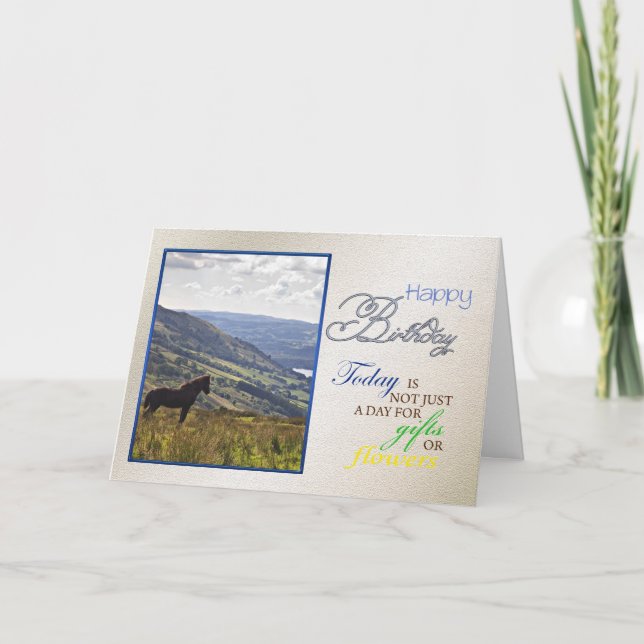 Une carte d'anniversaire de cheval. (Devant)