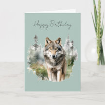 Une carte d'anniversaire Loup dans une forêt #1