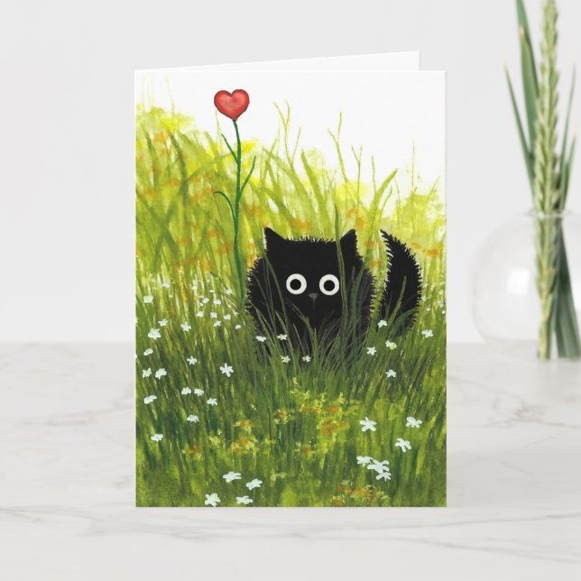 Une carte de chat noir de Valentine d'amour par (Devant)