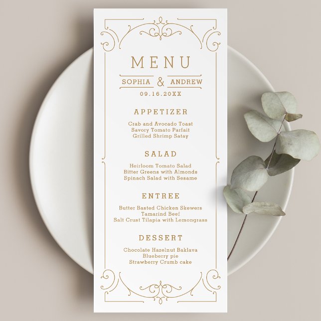 Une carte de mariage classique et moderne (Elegant modern classic vintage wedding menu card)