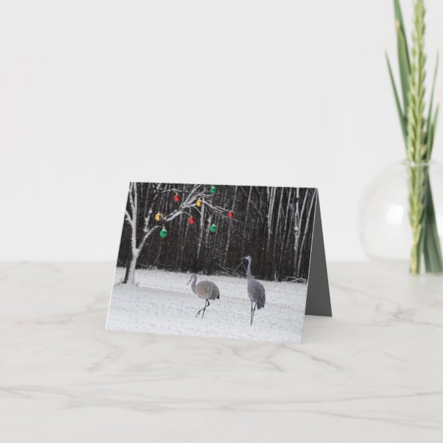 Une carte de Noël festive avec des grues de Sandhi (Devant)
