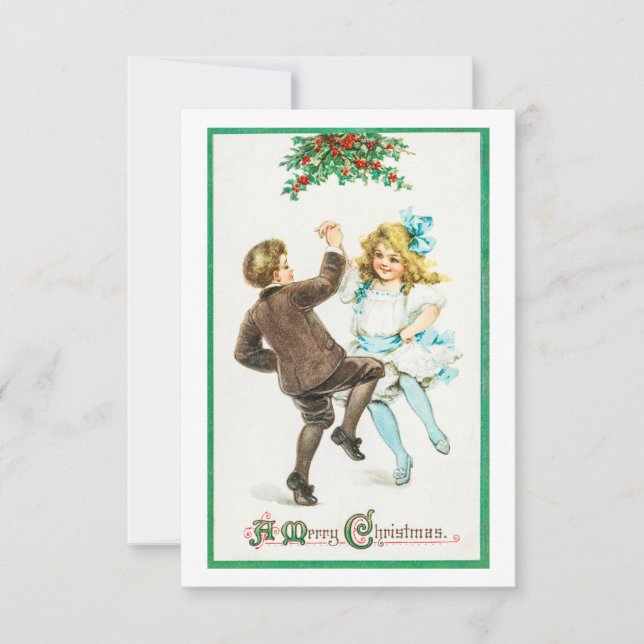 Une carte de Noël joyeux avec des enfants dansant (Devant)