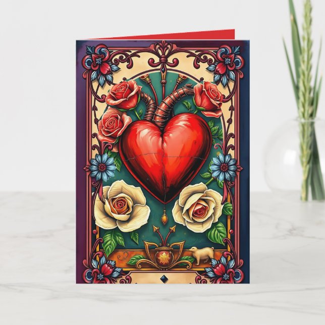 Une carte de note pliée au coeur (Devant)