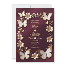 Une carte Faire-part de mariage dorée et bordeaux