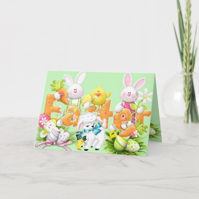 Une Carte Pâques Agréable Avec Bunnies (Devant)