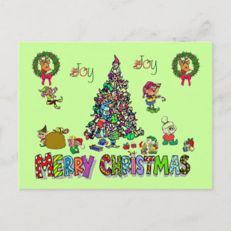 une carte postale de Noël d'elfes