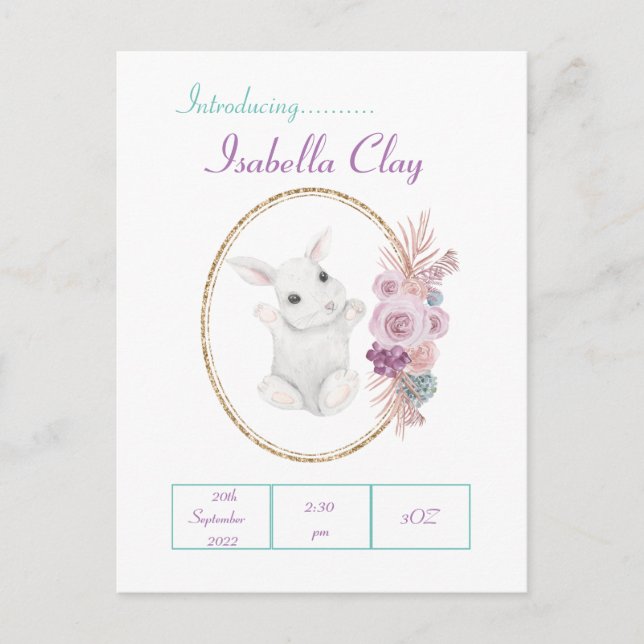 UNE CARTE POSTALE PERSONNALISÉE D'ANNONCE DE NAISS (Devant)