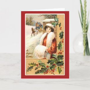 Une carte vintage joyeuse de vacances de Noël
