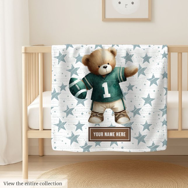 Une couverture de football américain pour l'annive (Cozy American football teddy bear blanket, perfect personalized boy birthday gift for toddlers.)