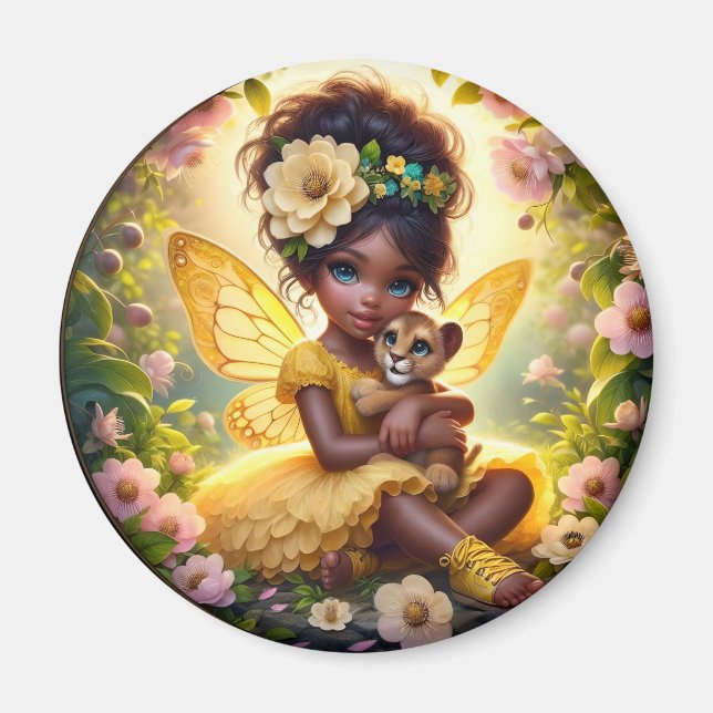 Une fée et son Lion Cub - Jaune - Aimant (Devant)