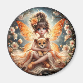 Une fée et son Lion Cub - Orange - Magnet