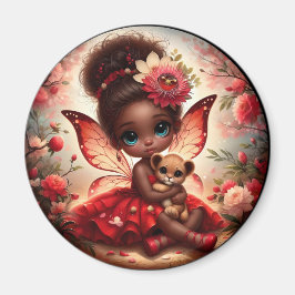 Une fée et son Lion Cub Red Magnet