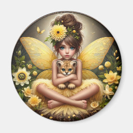 Une fée et son petit léopard - Aimant jaune