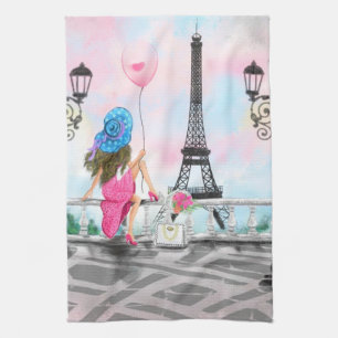 Une femme à Paris Serviette de cuisine avec tour E