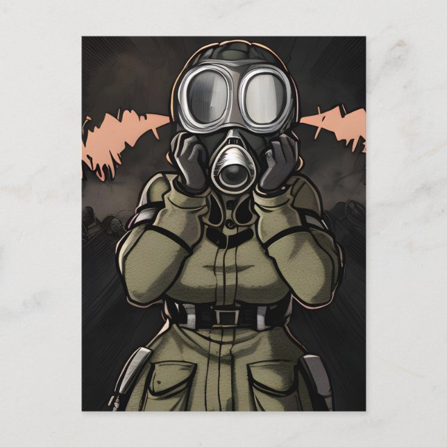 Une femme dans une carte postale de masque à gaz (Devant)