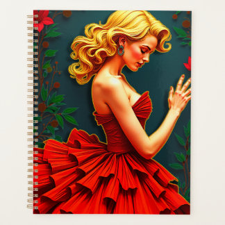 Une femme en robe rouge