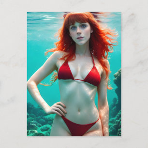 Une femme rouge haïe dans une carte postale sous-m