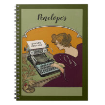 Une femme vintage taper le Journal de poésie avec 