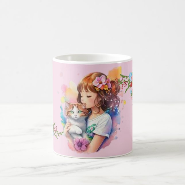 Une fille avec sa tasse de chat (Centre)