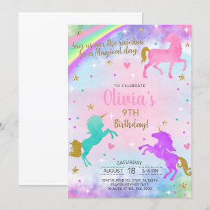 Une fille licorne l'aquarelle or invitation annive