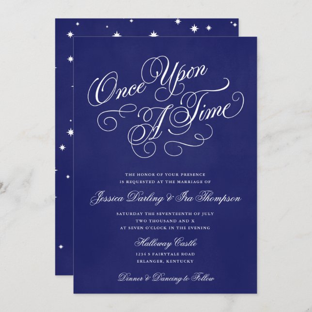 Une Fois Un Mariage Invitations Royal Blue (Devant / Derrière)