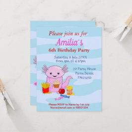 Une invitation à la fête d'anniversaire Axolotl