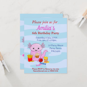 Une invitation à la fête d'anniversaire Axolotl
