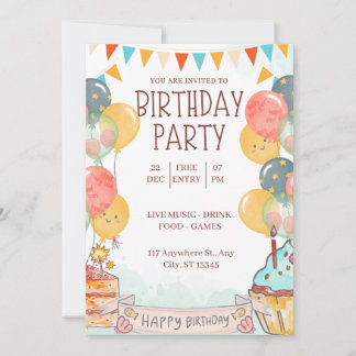 Une invitation à la fête d'anniversaire de couleur