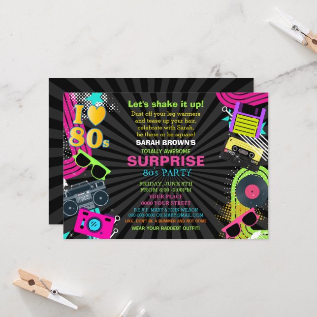 une invitation à la fête des années 80 totalement  (Devant/Arrière en situation)
