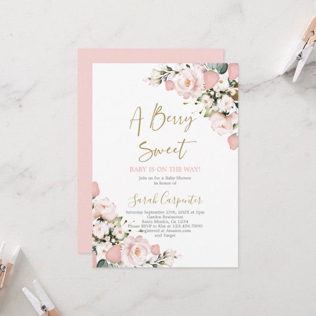 Une invitation à une fille de Baby shower douce Be (Devant/Arrière en situation)