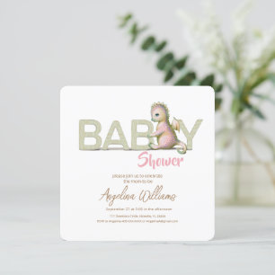 Une invitation baby shower avec un adorable dragon