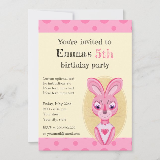 Une invitation de lapin rose mignonne pour une pet (Devant)