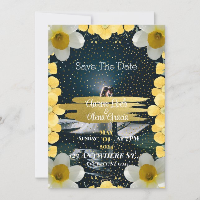 Une invitation séchée ornée de fleurs de narcisse (Devant)