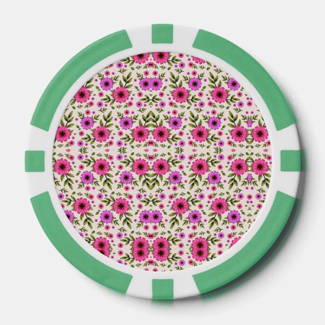 Une jeton de poker avec un motif floral en rose  (Recto)